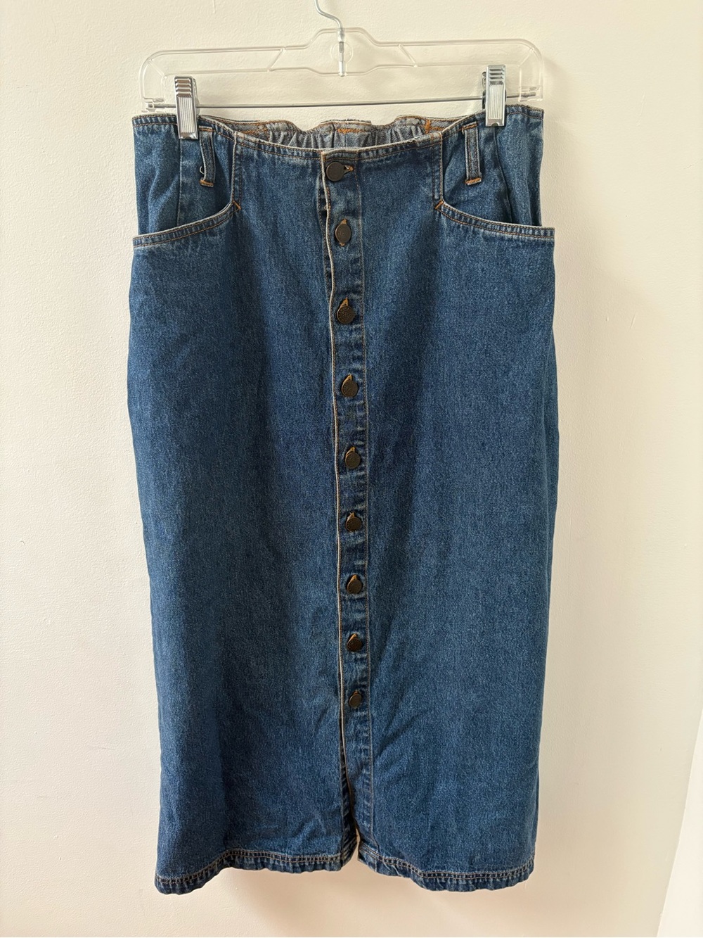 bill blass Blue Button-Front Midi Denim Skirt